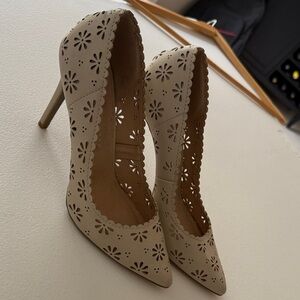 Elegant Beige Floral Cutout Heels